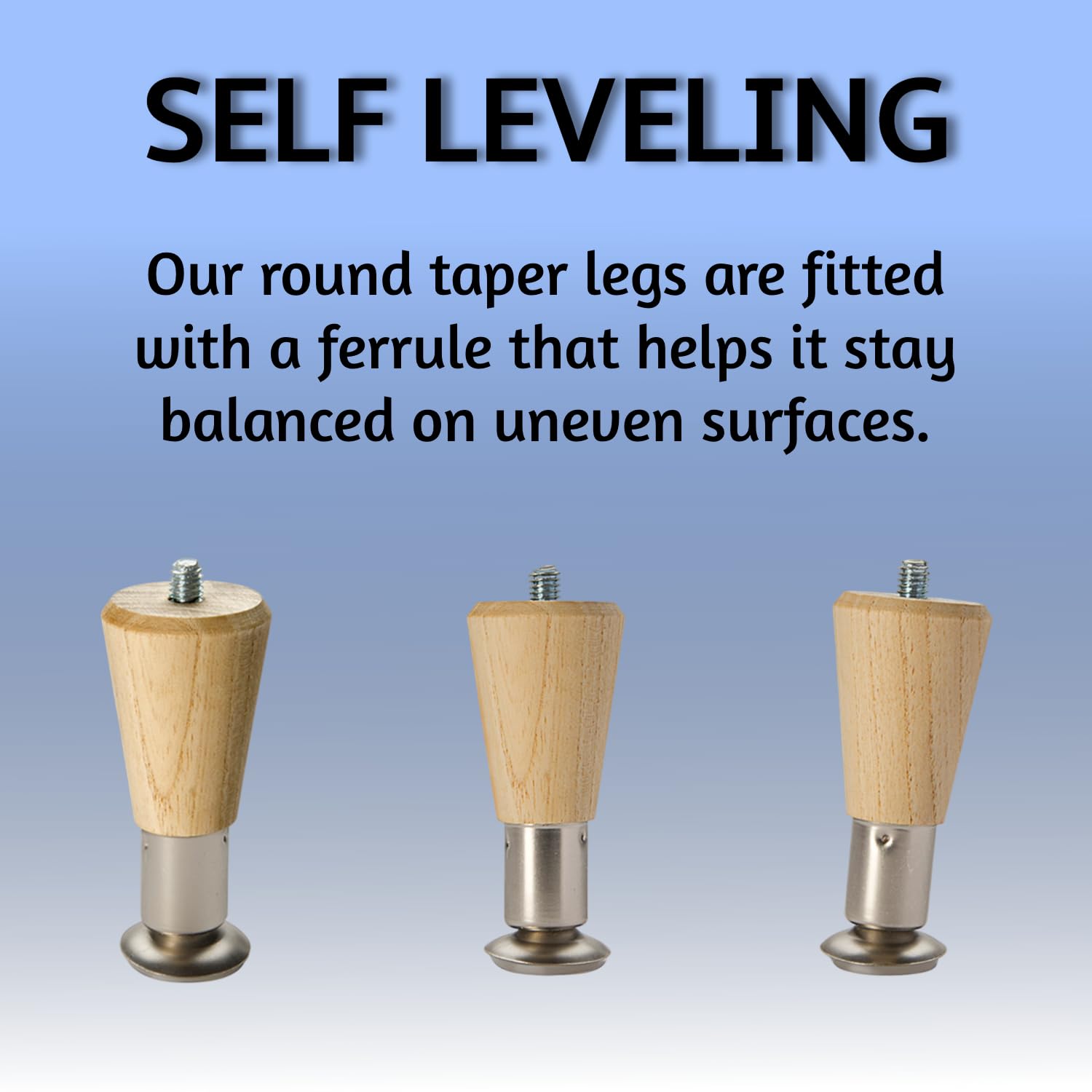 Waddell 8" Round Taper Leg & Heavy Duty Top Plate | Unfinished Hardwood Decorative Quick Mount Furniture Leg | 18G Steel Attachment Mounting Hardware - Image 6