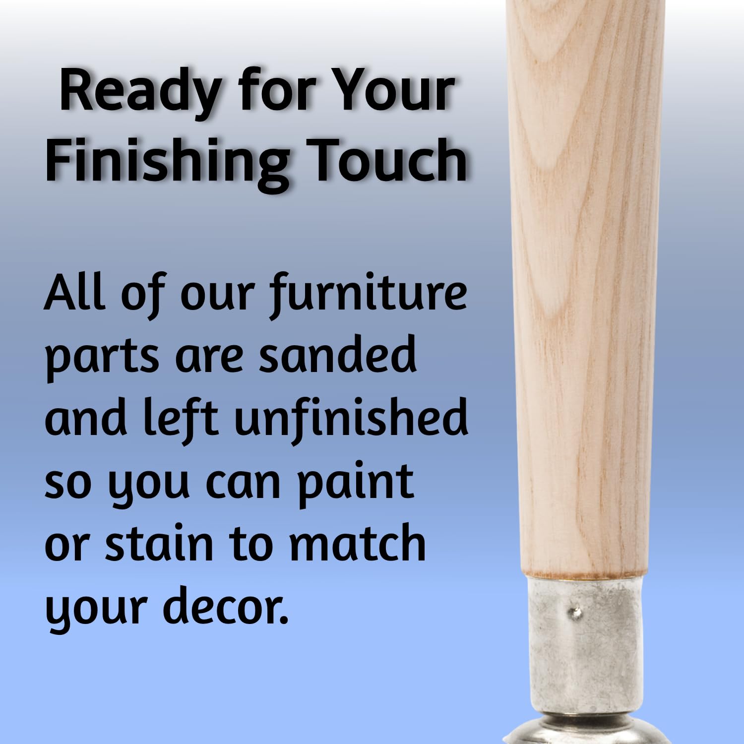 Waddell 8" Round Taper Leg & Heavy Duty Top Plate | Unfinished Hardwood Decorative Quick Mount Furniture Leg | 18G Steel Attachment Mounting Hardware - Image 7